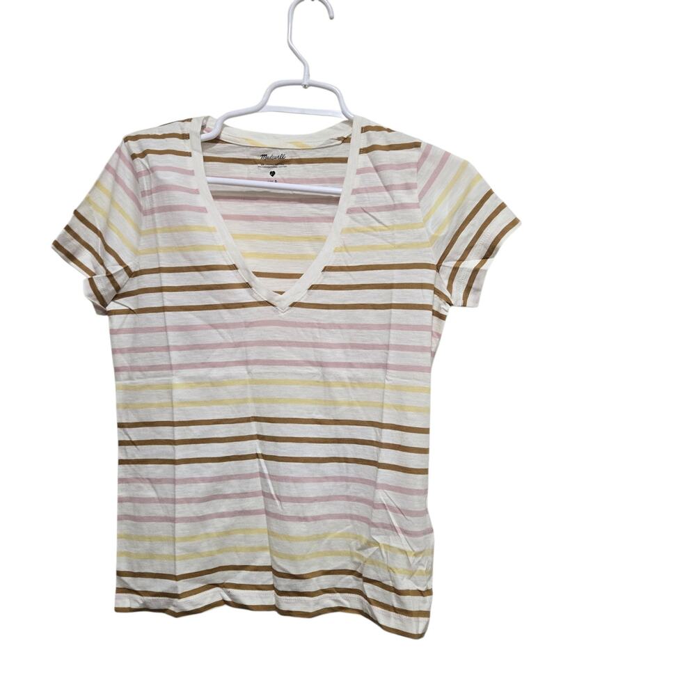 Madewell Striped V Neck Tee Small Multicolor Cotton M6246